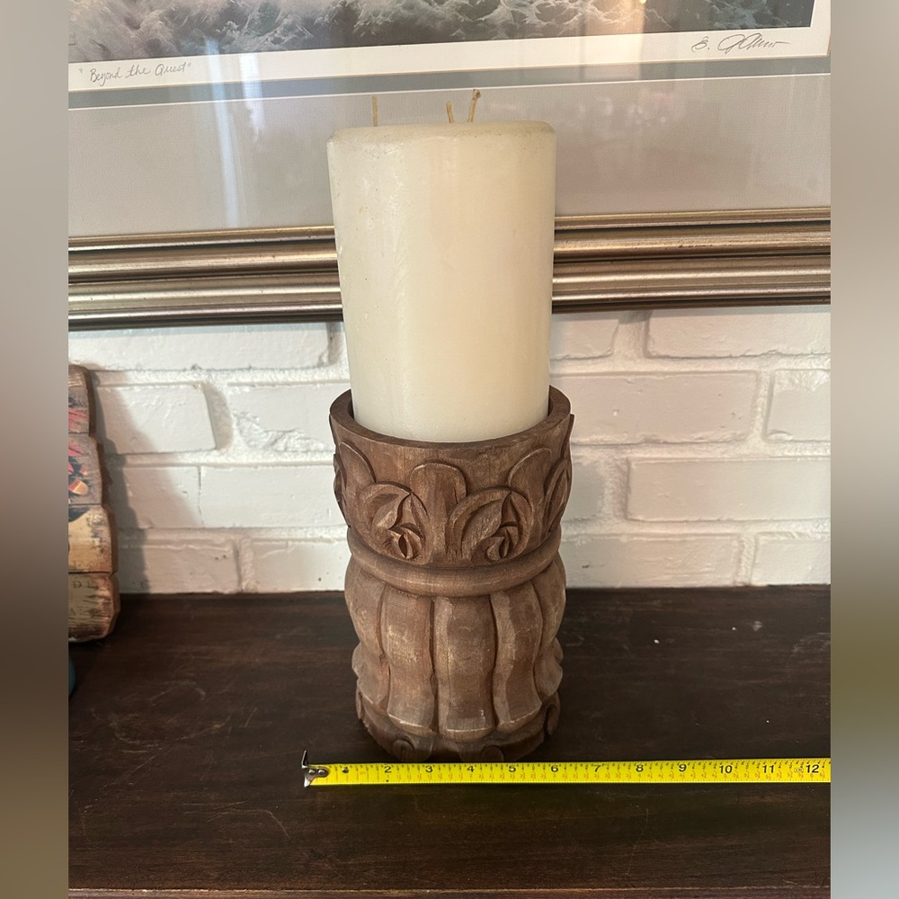 Beautiful Botanical wood pillar Candle Holder
